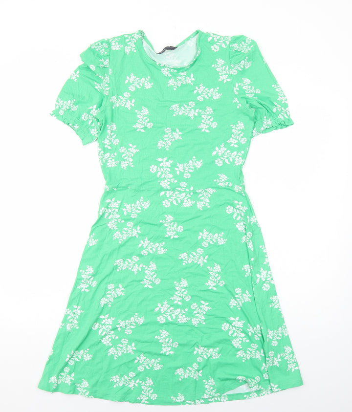 Marks and Spencer Womens Green Floral Viscose A-Line Size 8 Round Neck Pullover