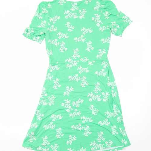Marks and Spencer Womens Green Floral Viscose A-Line Size 8 Round Neck Pullover