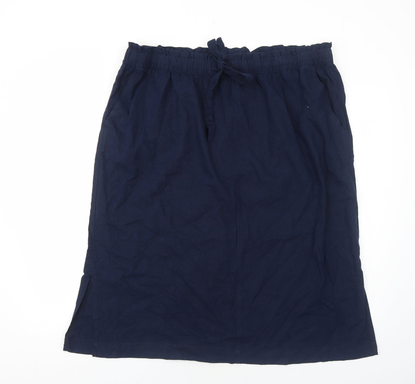 Marks and Spencer Womens Blue Linen A-Line Skirt Size 22 Drawstring