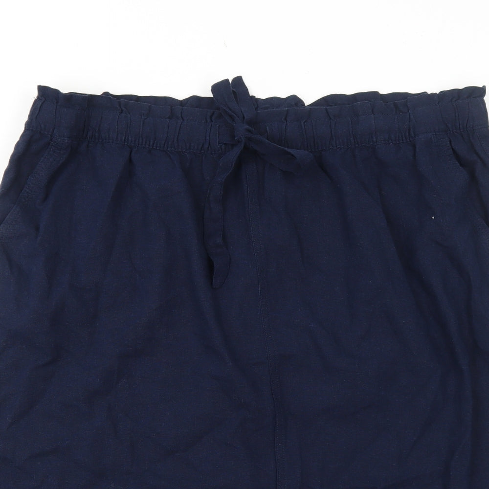 Marks and Spencer Womens Blue Linen A-Line Skirt Size 22 Drawstring