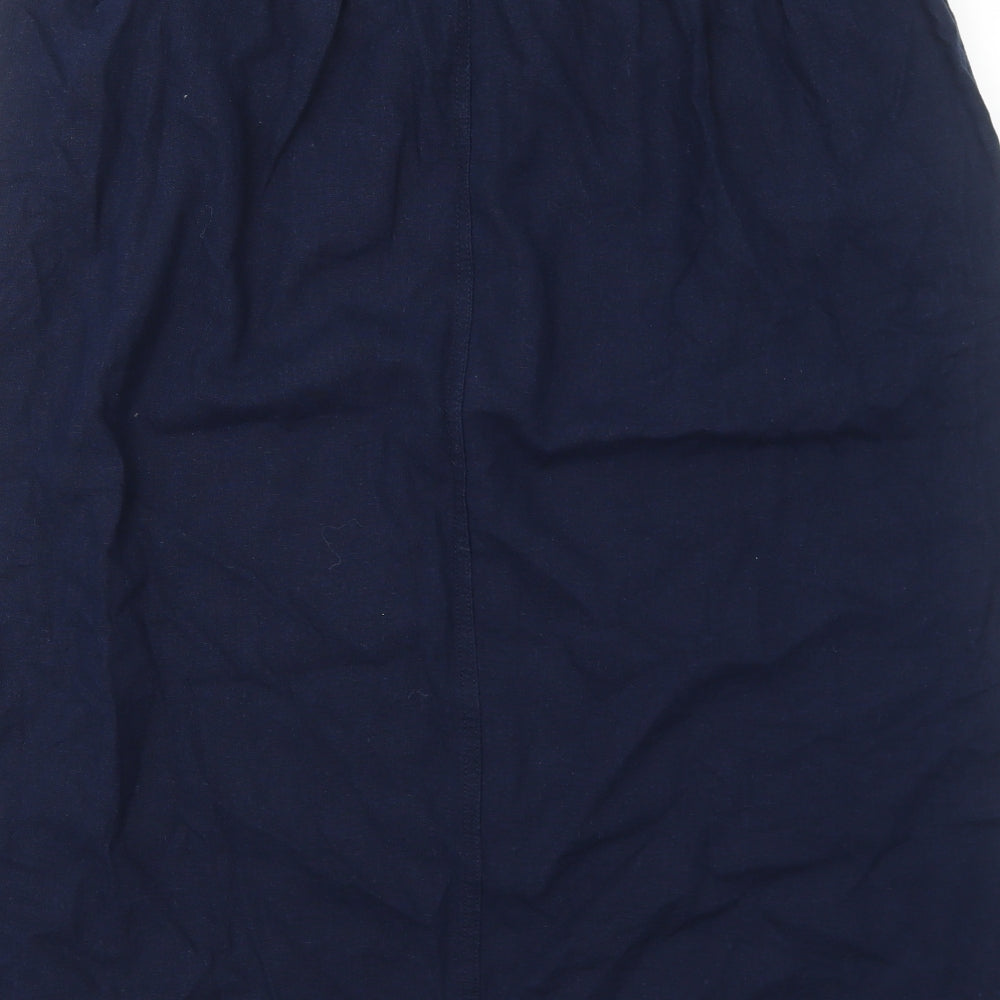 Marks and Spencer Womens Blue Linen A-Line Skirt Size 22 Drawstring