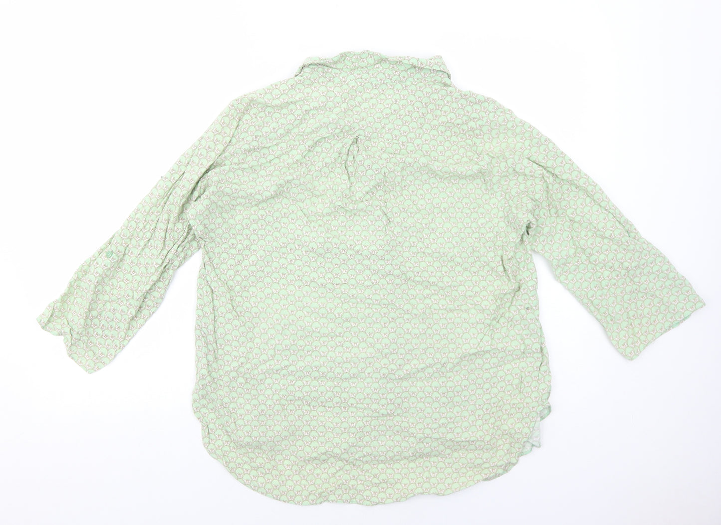 M&Co Womens Green Geometric Viscose Basic Button-Up Size 16 Collared