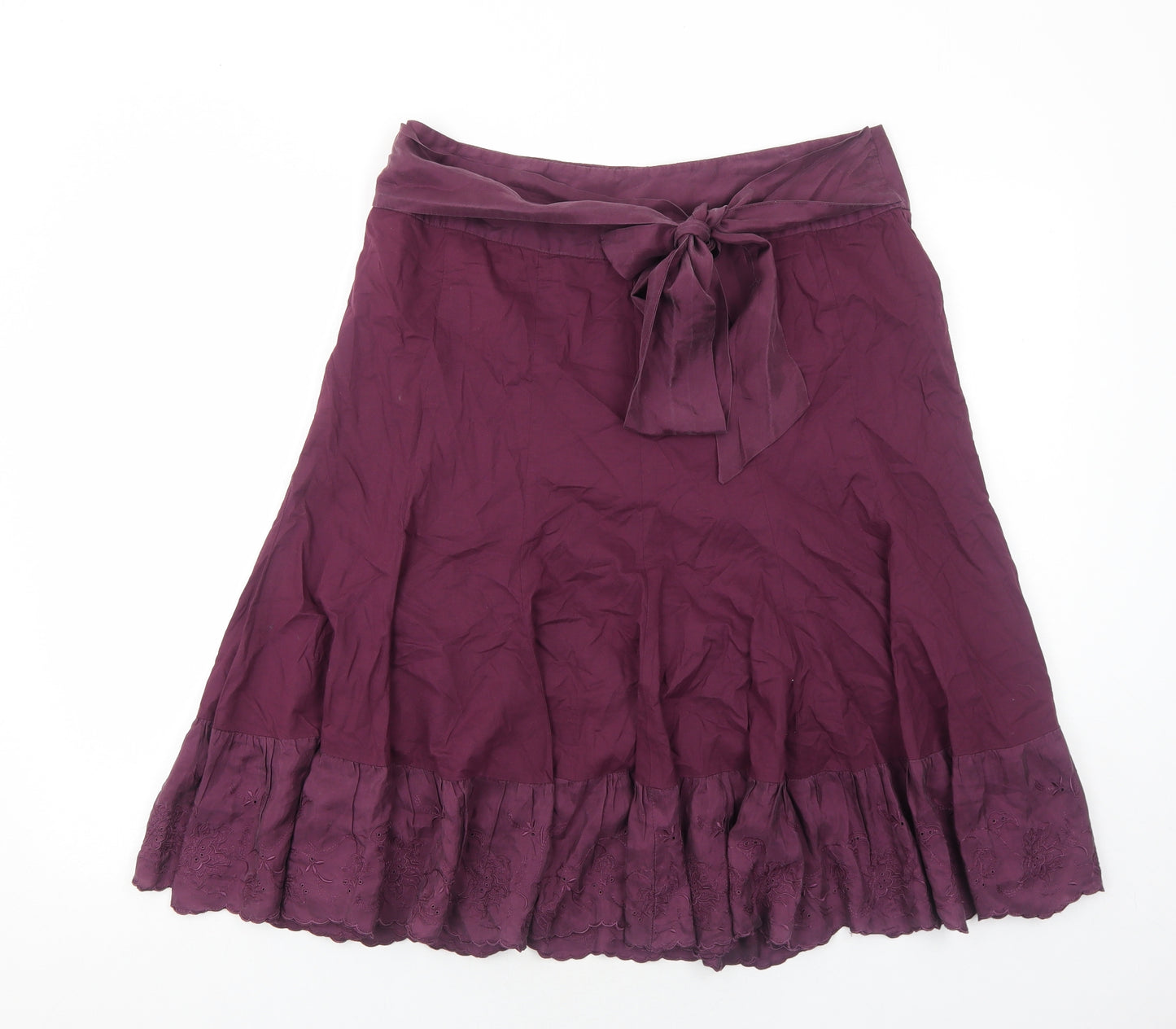 Marks and Spencer Womens Purple Cotton Swing Skirt Size 12 Zip