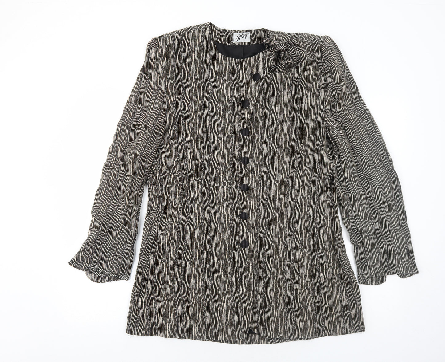 Sting Womens Black Geometric Jacket Blazer Size M Button