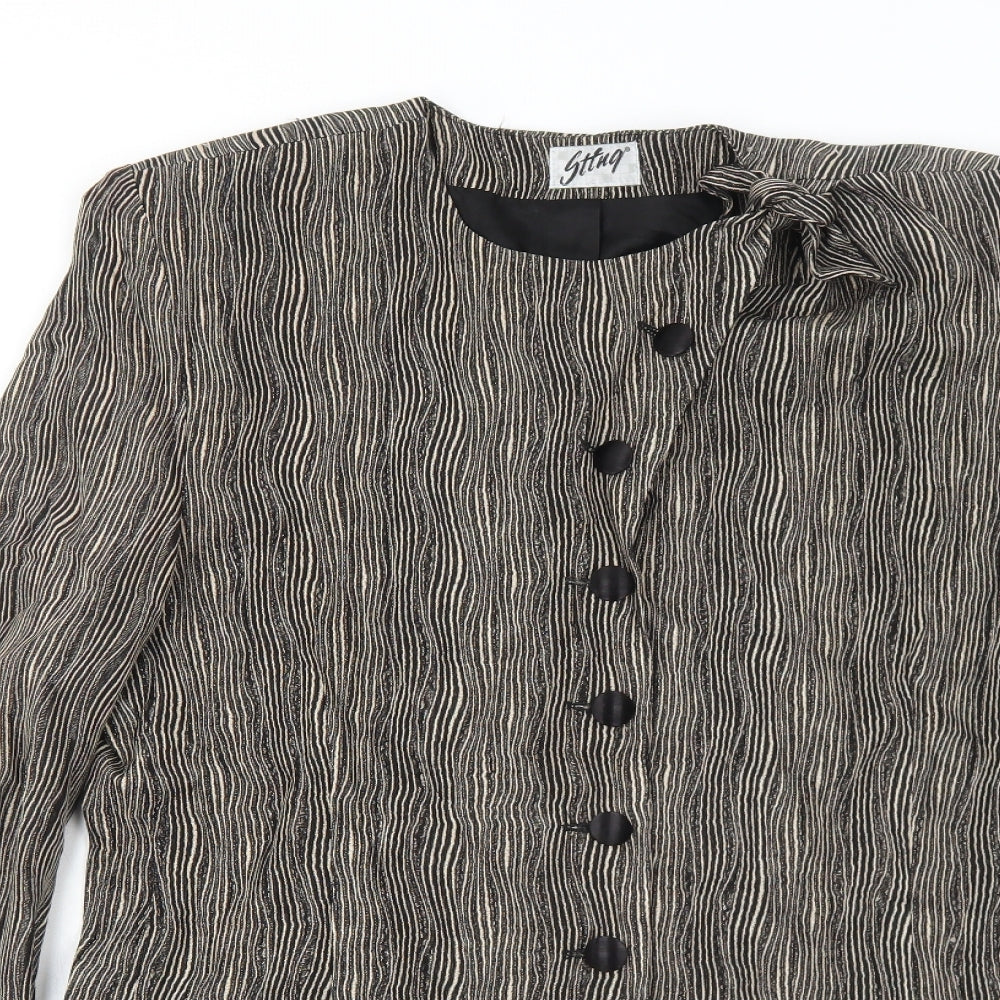 Sting Womens Black Geometric Jacket Blazer Size M Button