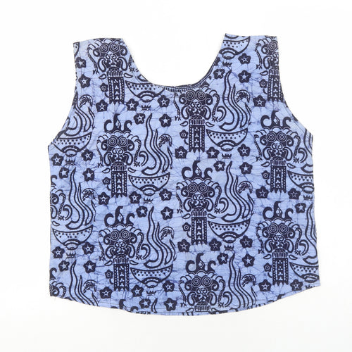 Preworn Womens Blue Geometric Cotton Basic Tank Size M Round Neck