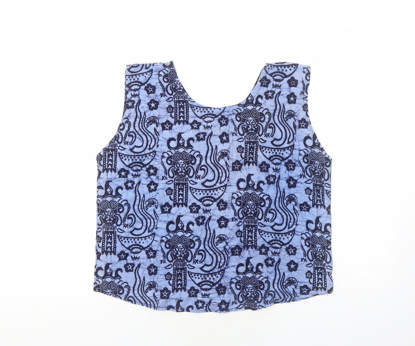 Preworn Womens Blue Geometric Cotton Basic Tank Size M Round Neck