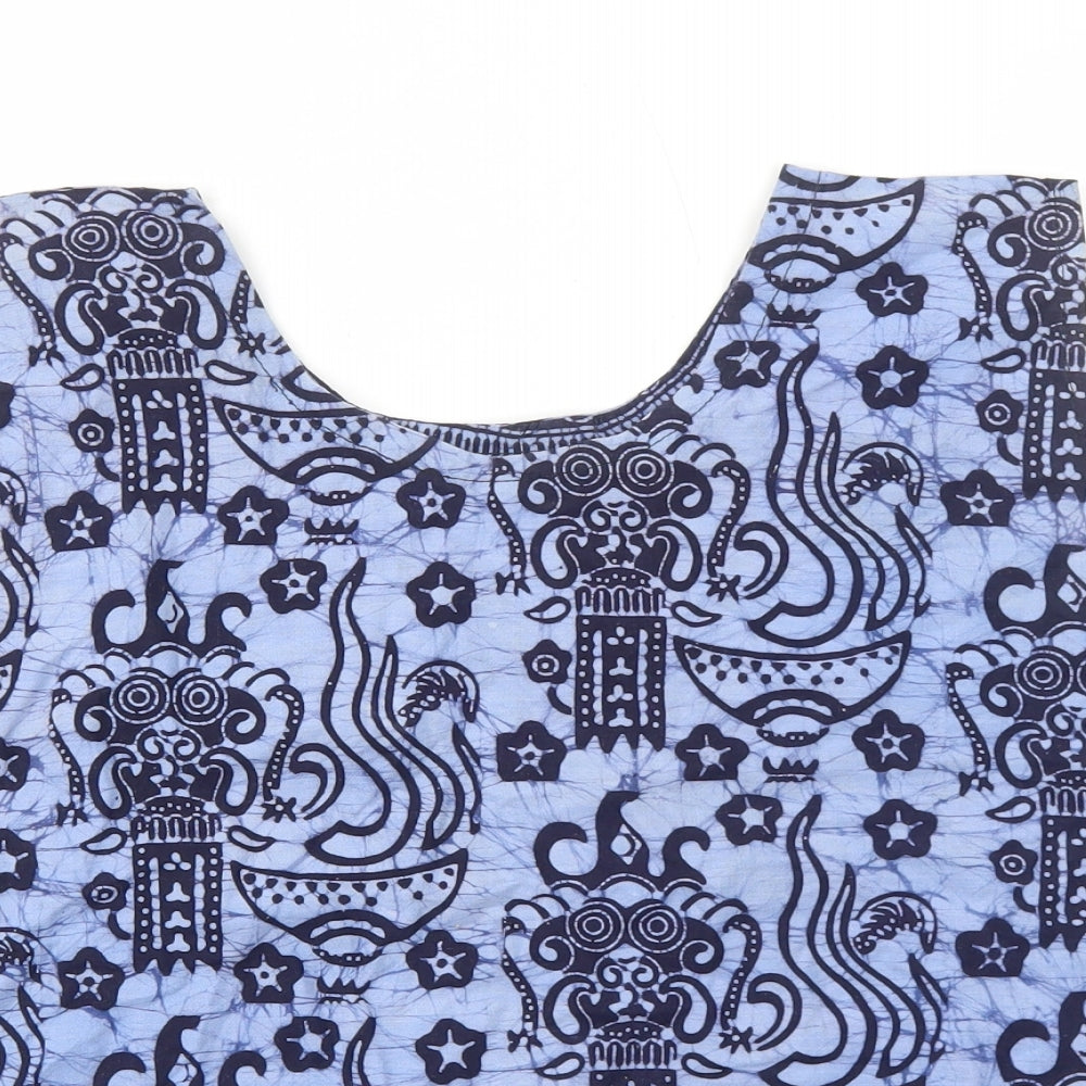 Preworn Womens Blue Geometric Cotton Basic Tank Size M Round Neck
