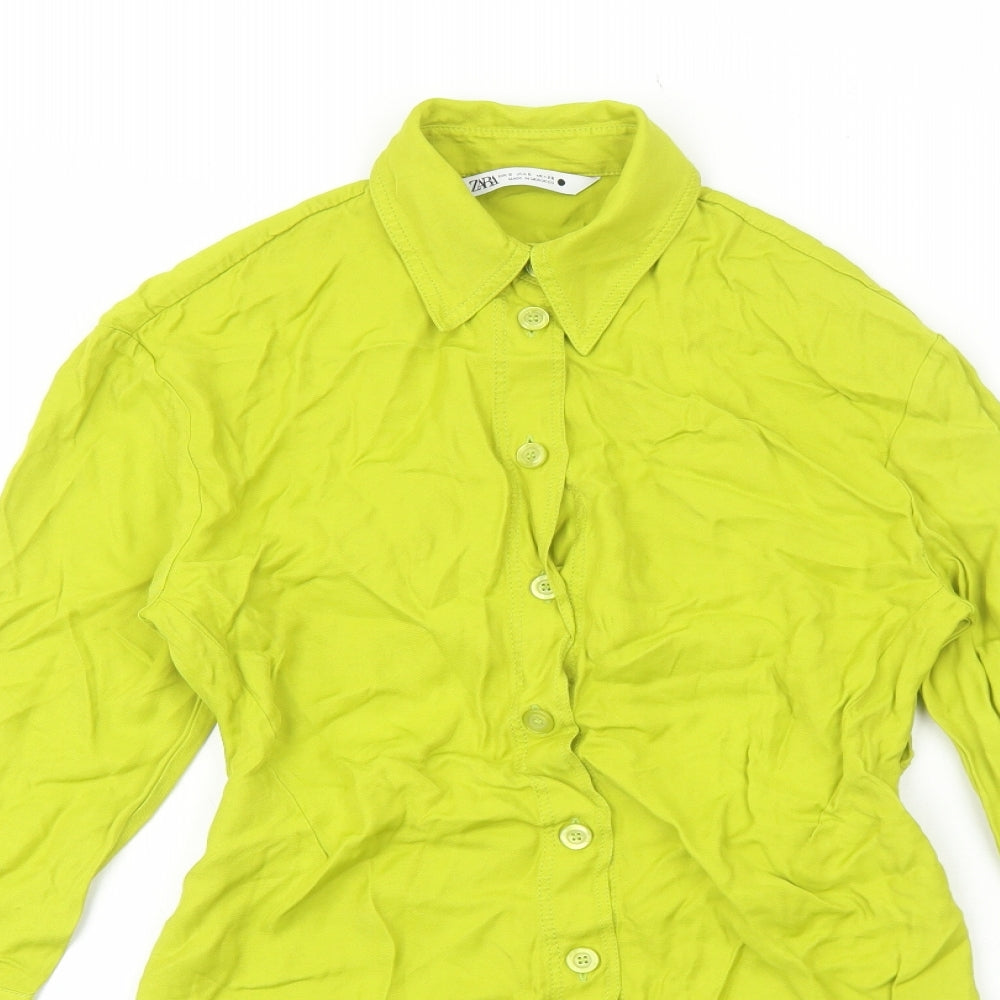 Zara Womens Green Viscose Shirt Dress Size S Collared Button