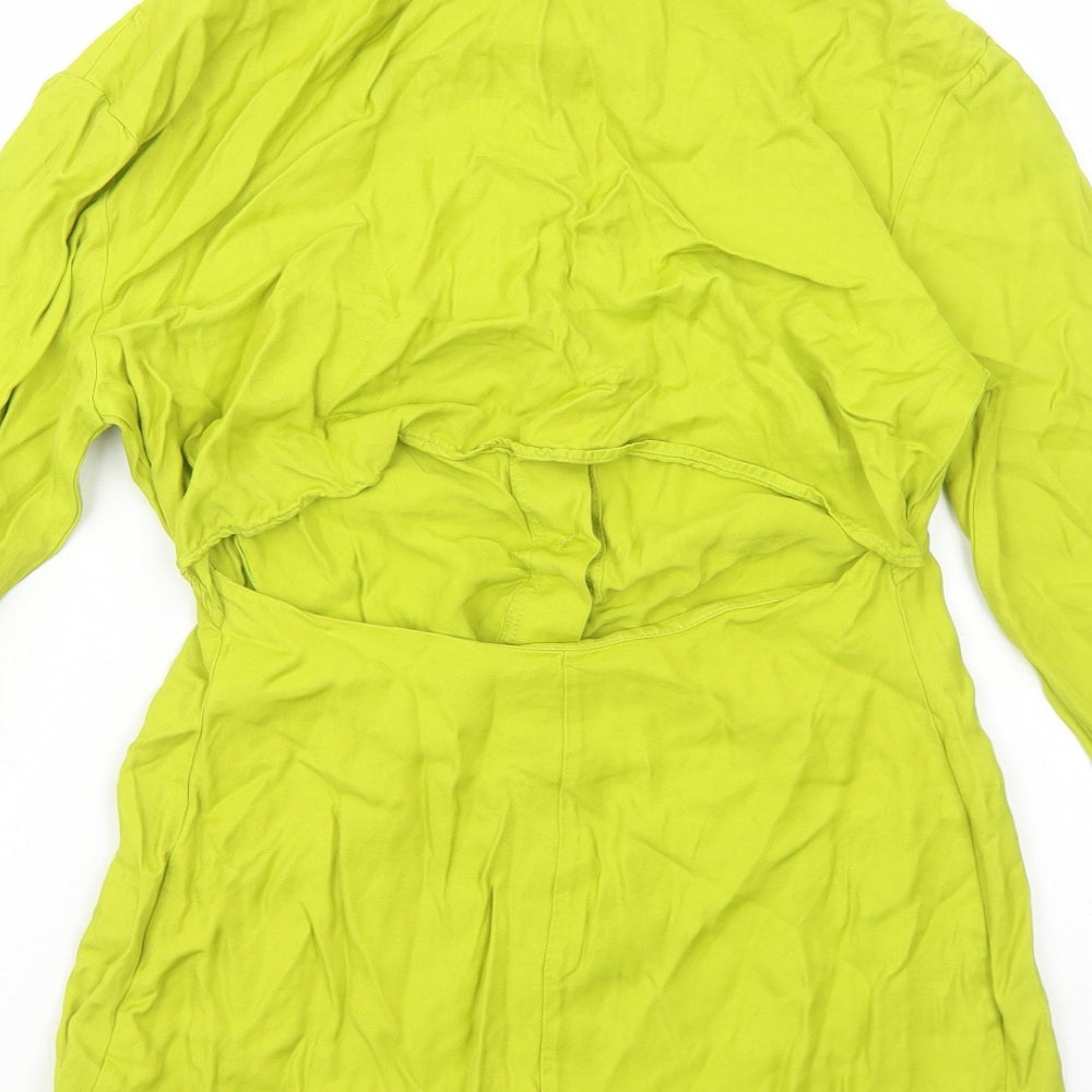 Zara Womens Green Viscose Shirt Dress Size S Collared Button