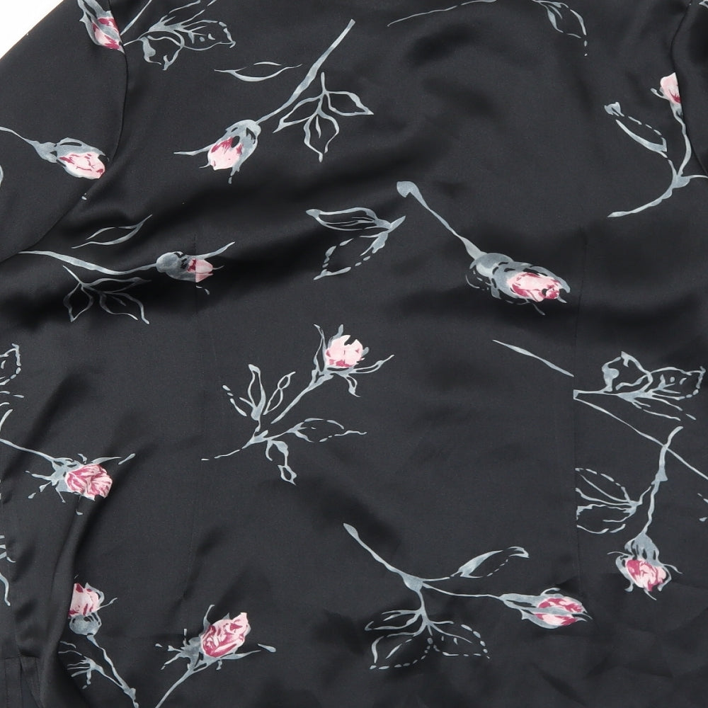 Liz Jordan Womens Black Floral Polyester Kimono Blouse Size M Round Neck