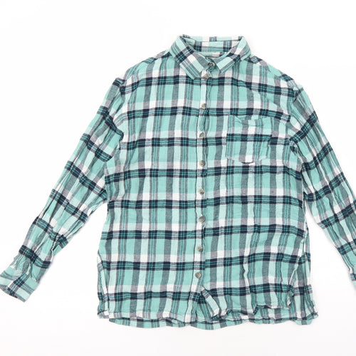 Brave Soul Womens Green Plaid Cotton Basic Button-Up Size M Collared