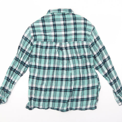 Brave Soul Womens Green Plaid Cotton Basic Button-Up Size M Collared