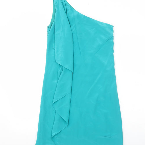 Oasis Womens Blue Polyester A-Line Size 10 One Shoulder Zip