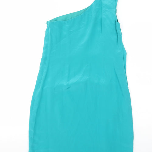 Oasis Womens Blue Polyester A-Line Size 10 One Shoulder Zip