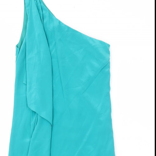 Oasis Womens Blue Polyester A-Line Size 10 One Shoulder Zip