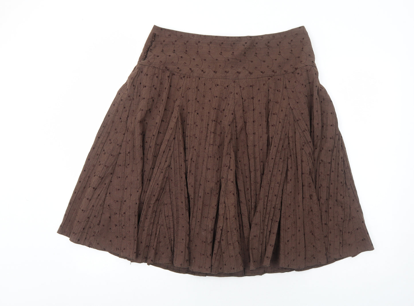 New Look Womens Brown Floral Cotton Swing Skirt Size 14 Zip