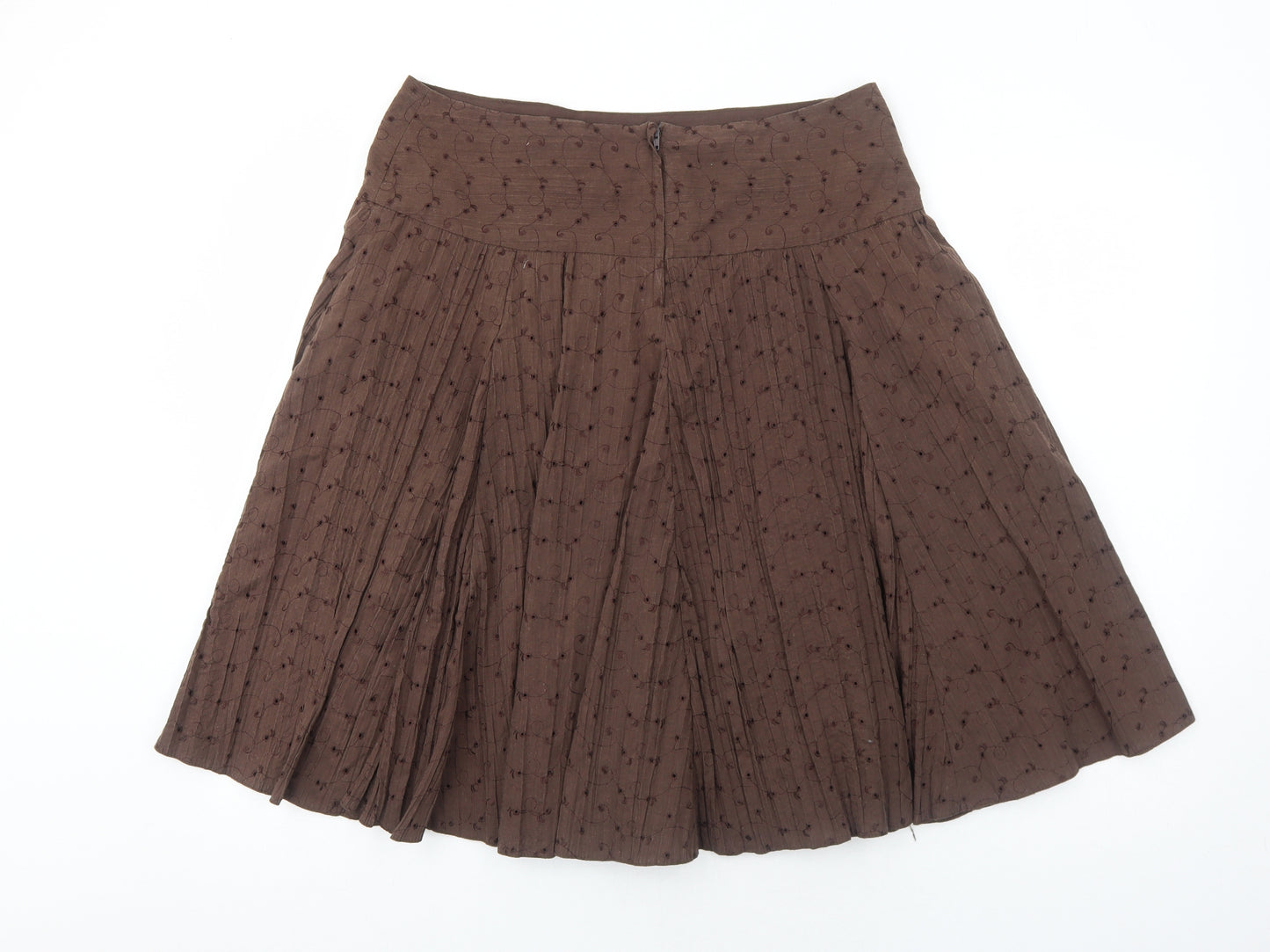New Look Womens Brown Floral Cotton Swing Skirt Size 14 Zip