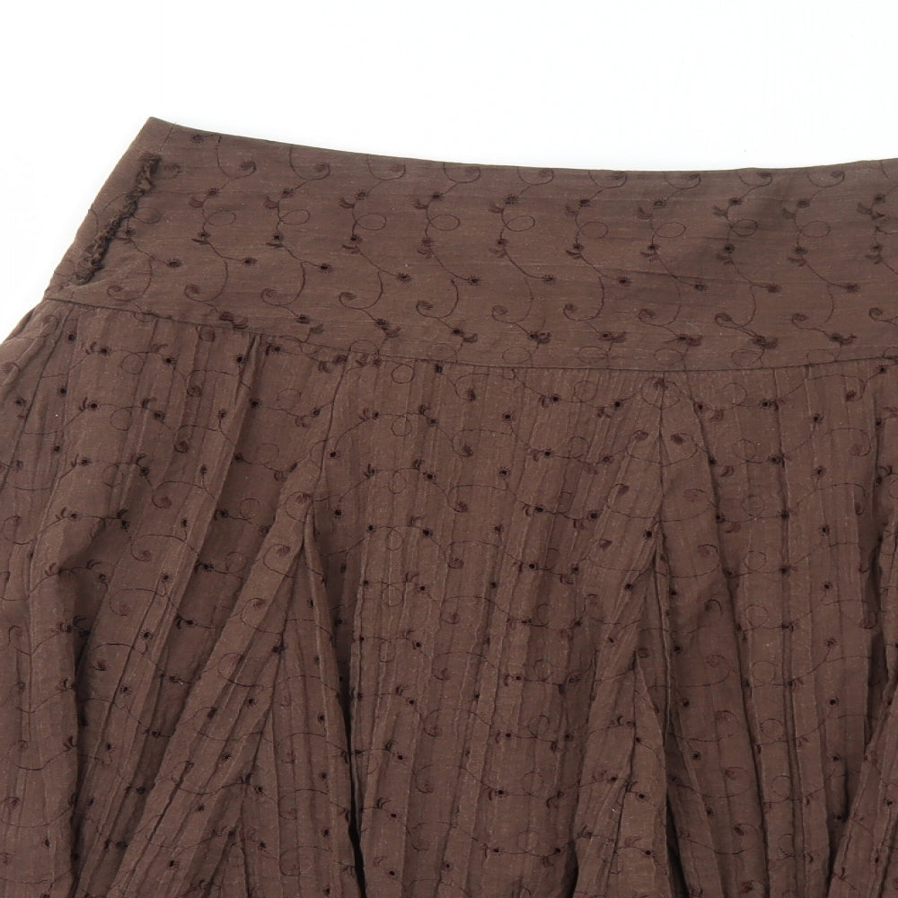 New Look Womens Brown Floral Cotton Swing Skirt Size 14 Zip