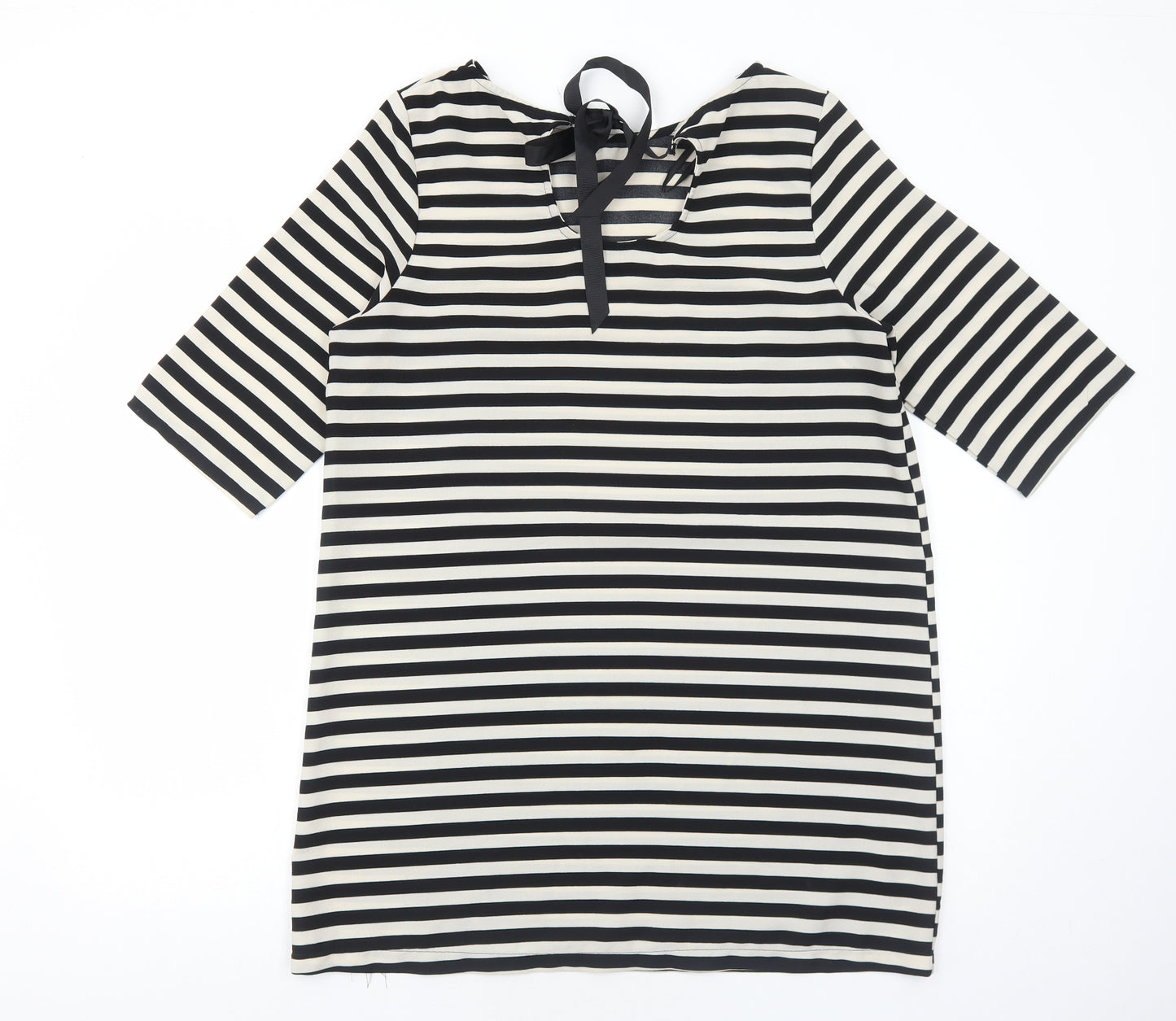Atmosphere Womens Black Striped Polyester A-Line Size 16 Round Neck Tie