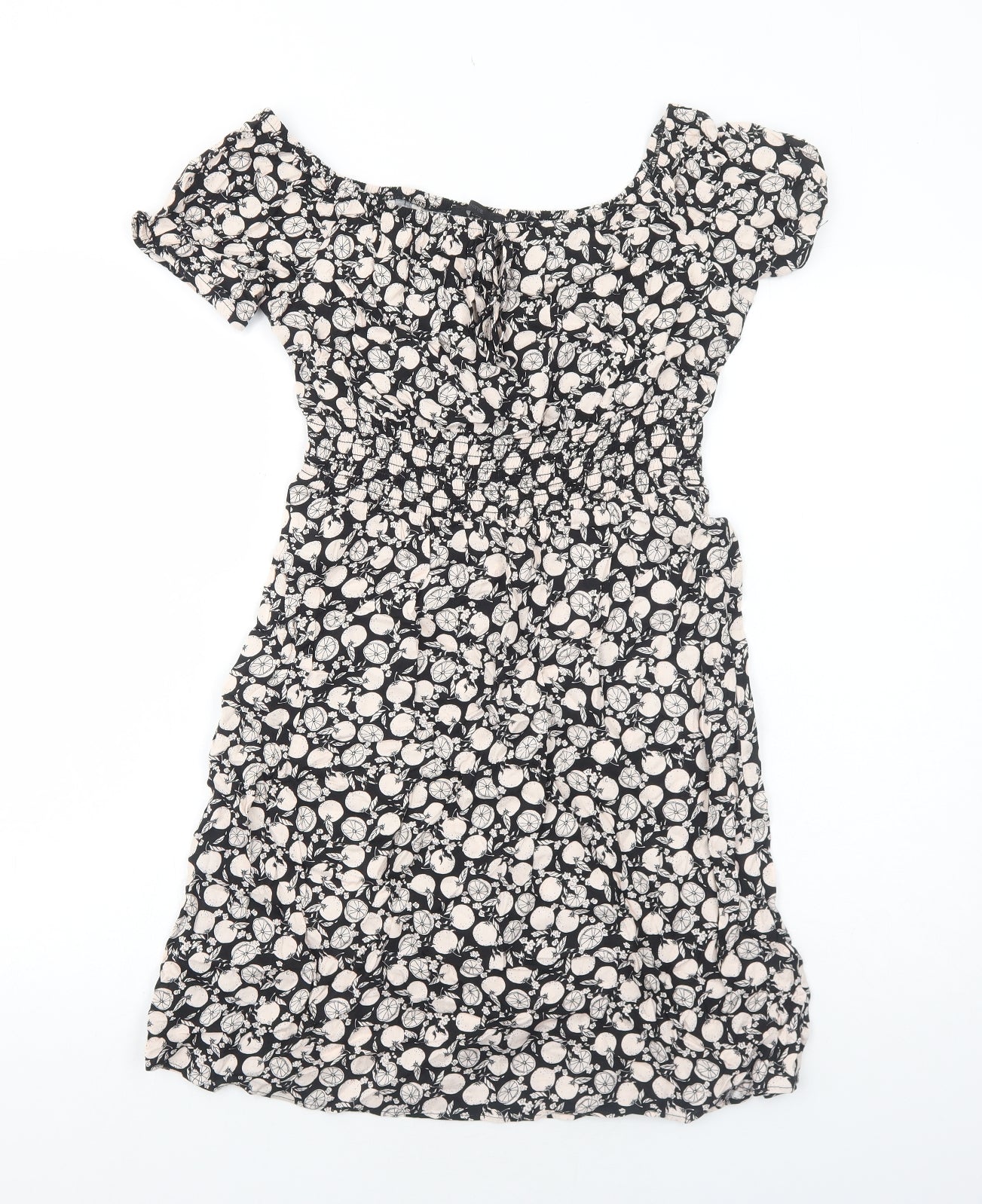 George Womens Black Geometric Viscose A-Line Size M Round Neck Pullover - Lemon Pattern