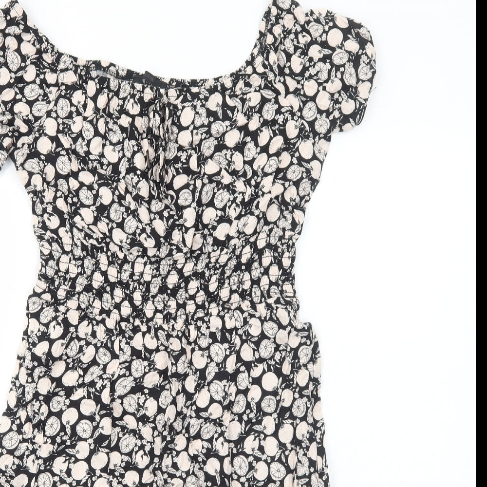 George Womens Black Geometric Viscose A-Line Size M Round Neck Pullover - Lemon Pattern