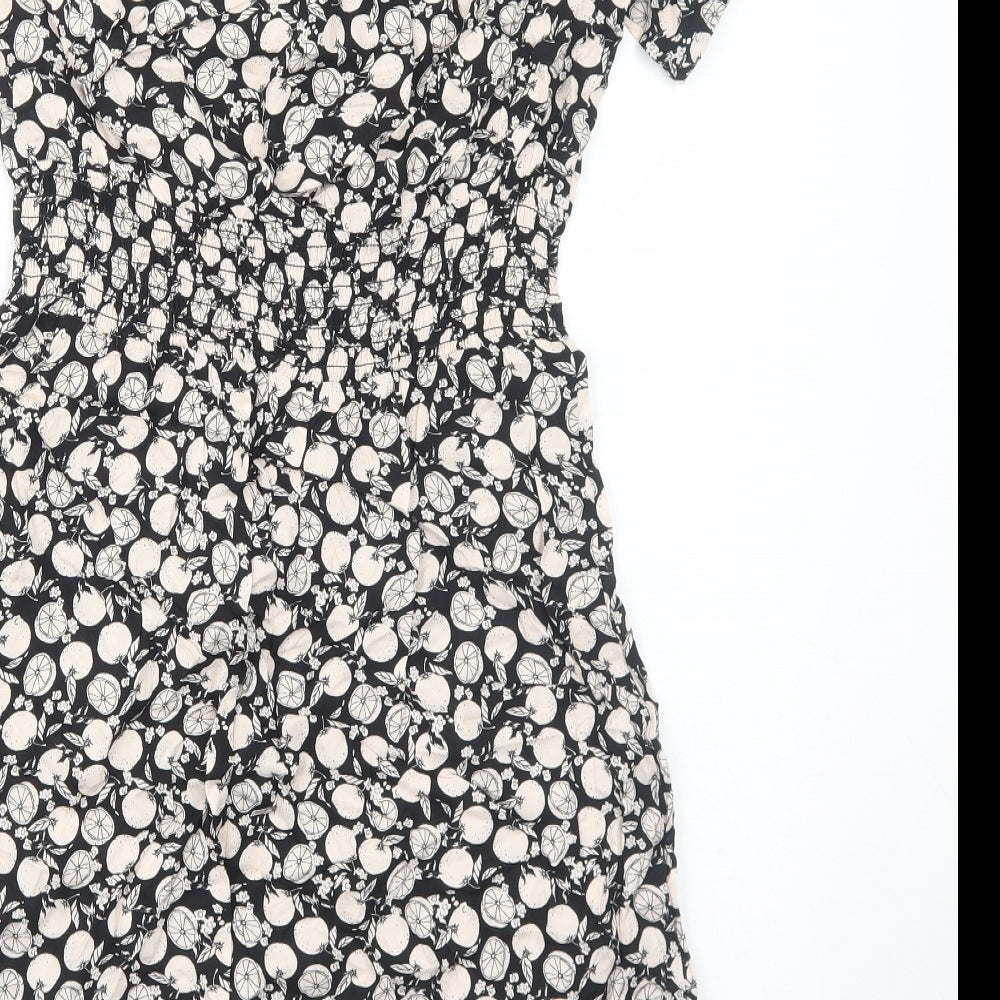 George Womens Black Geometric Viscose A-Line Size M Round Neck Pullover - Lemon Pattern