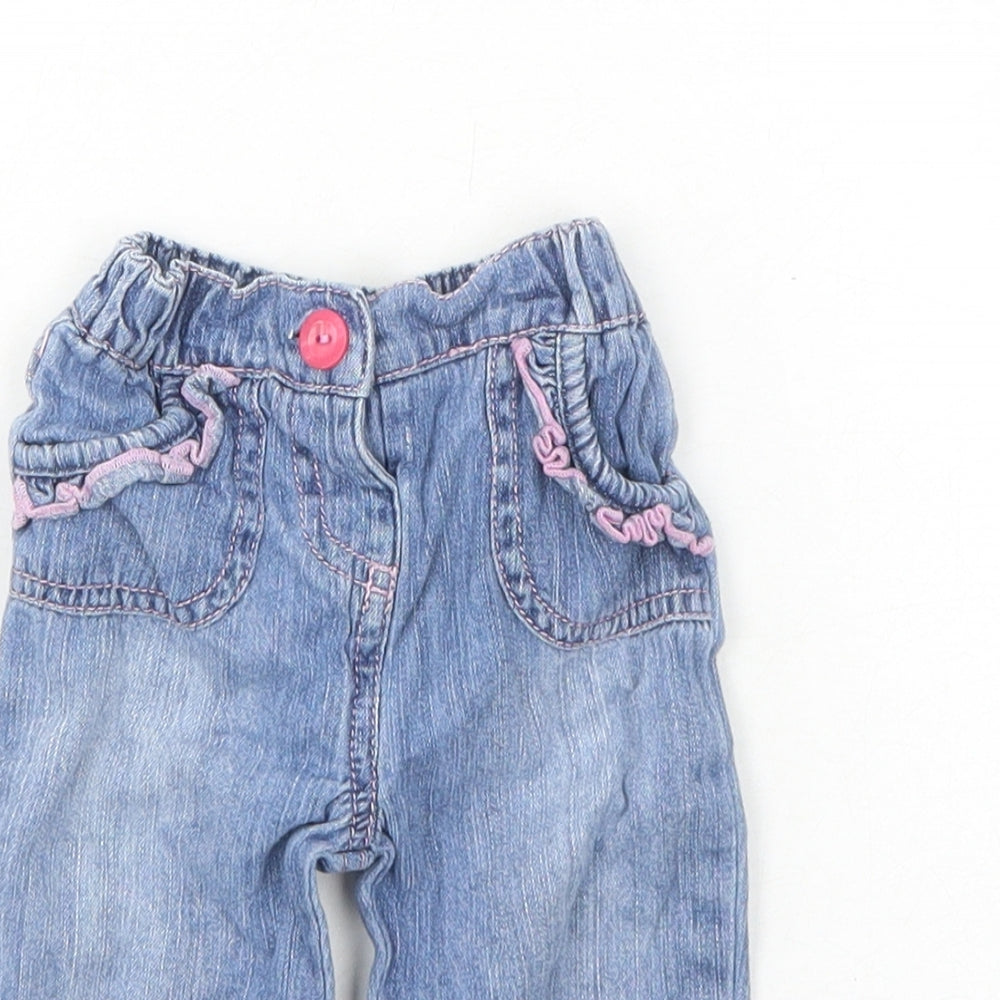 Babaluno Girls Blue Cotton Cropped Jeans Size 3-6 Months Button