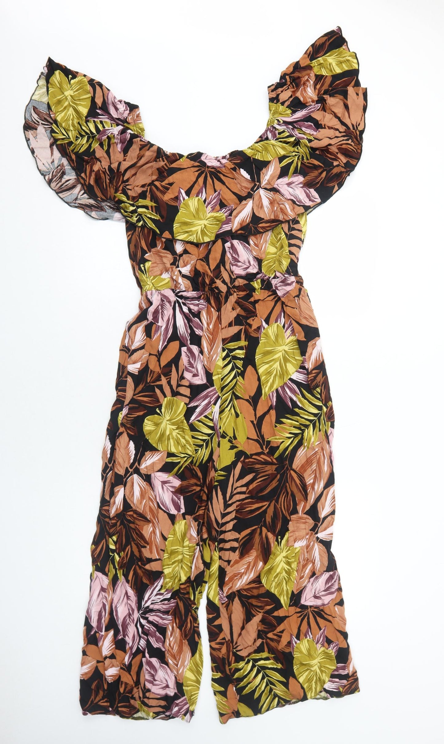 George Womens Black Floral Viscose Jumpsuit One-Piece Size 12 Pullover - Bardot