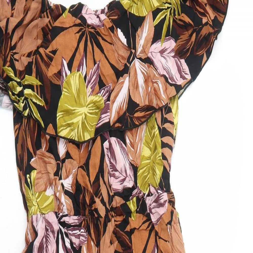 George Womens Black Floral Viscose Jumpsuit One-Piece Size 12 Pullover - Bardot
