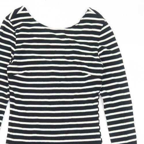 Preworn Womens Black Striped Cotton Bodycon Size M Round Neck Zip