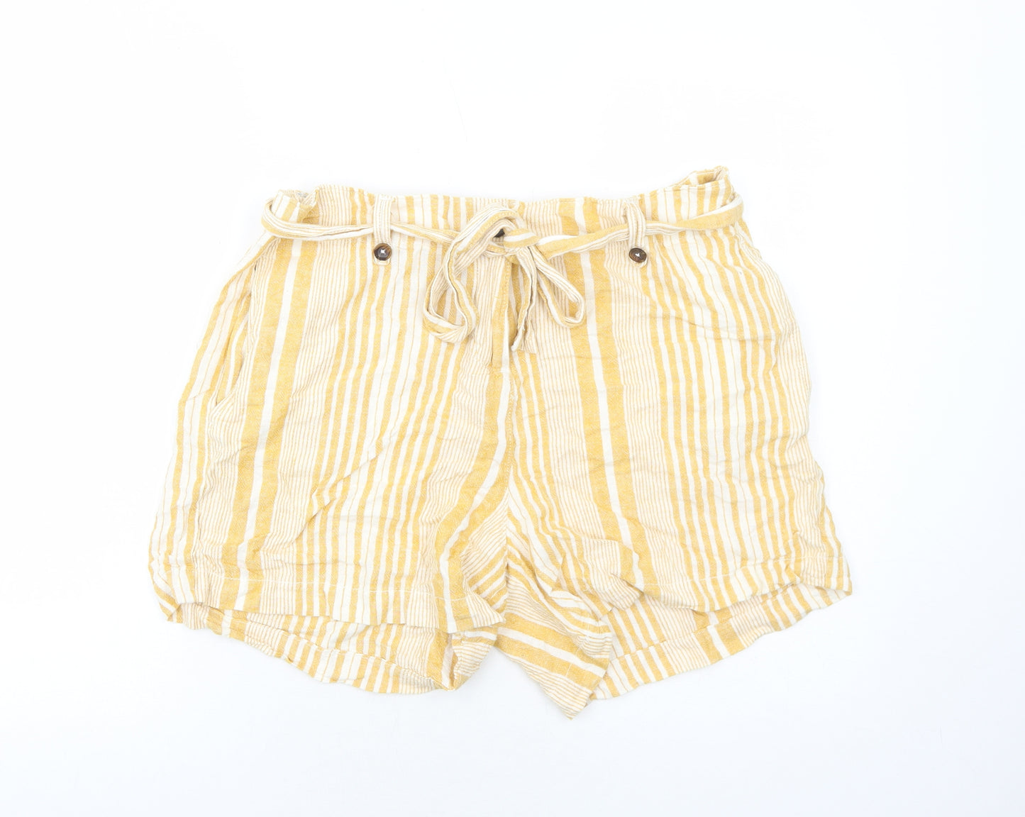 Papaya Womens Yellow Striped Linen Basic Shorts Size 14 Regular Zip