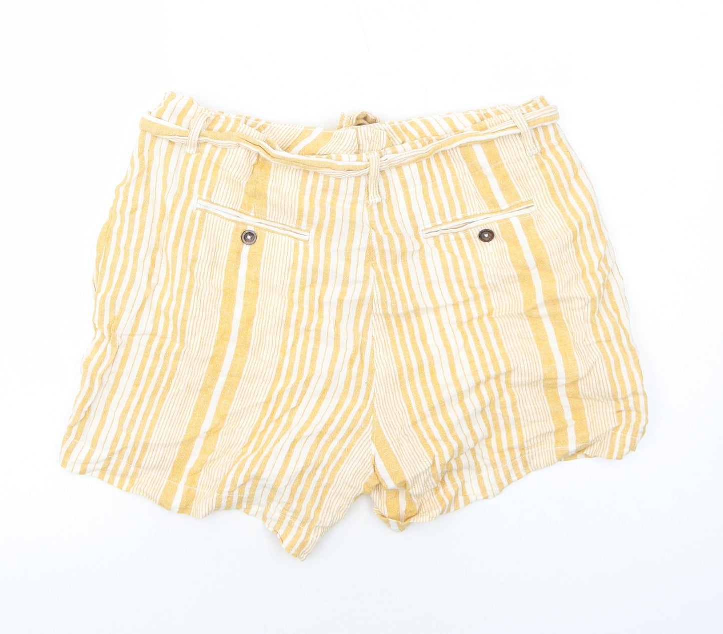 Papaya Womens Yellow Striped Linen Basic Shorts Size 14 Regular Zip