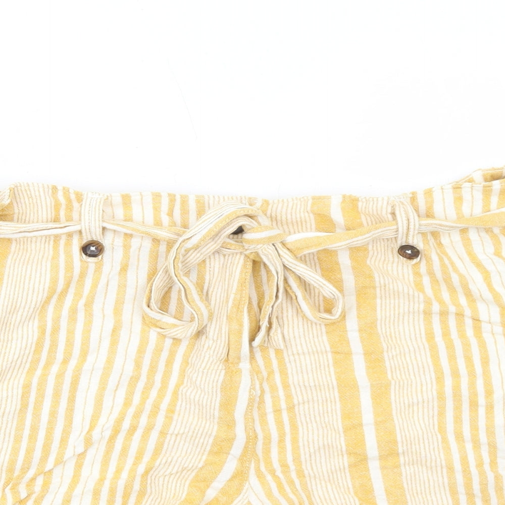 Papaya Womens Yellow Striped Linen Basic Shorts Size 14 Regular Zip