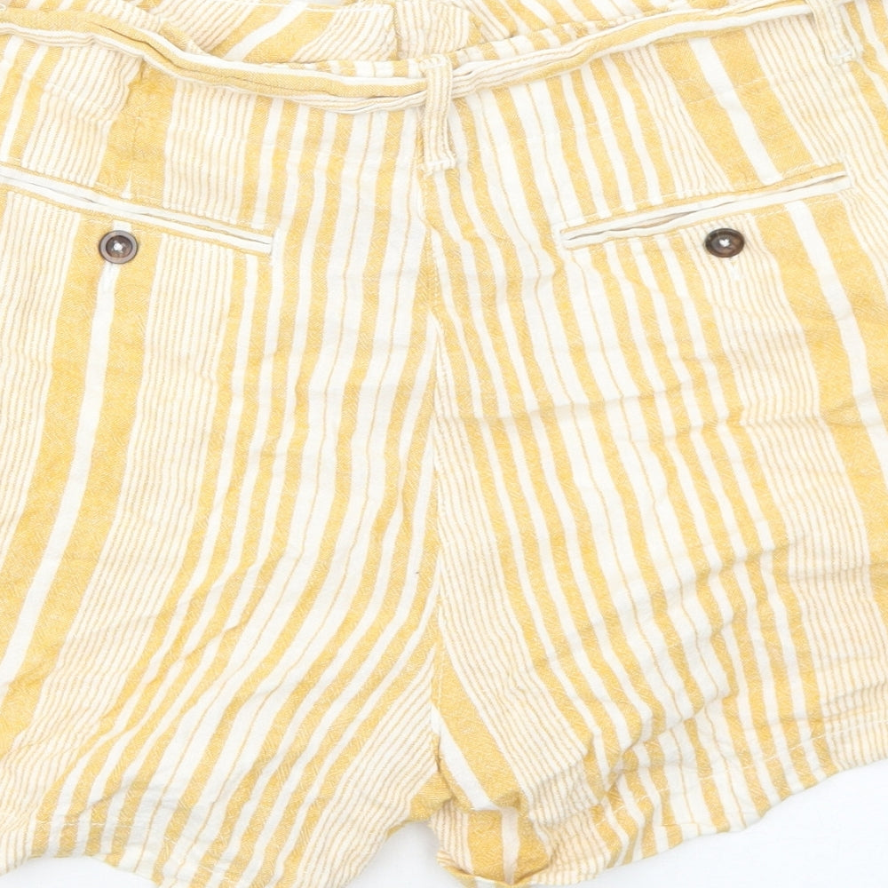 Papaya Womens Yellow Striped Linen Basic Shorts Size 14 Regular Zip