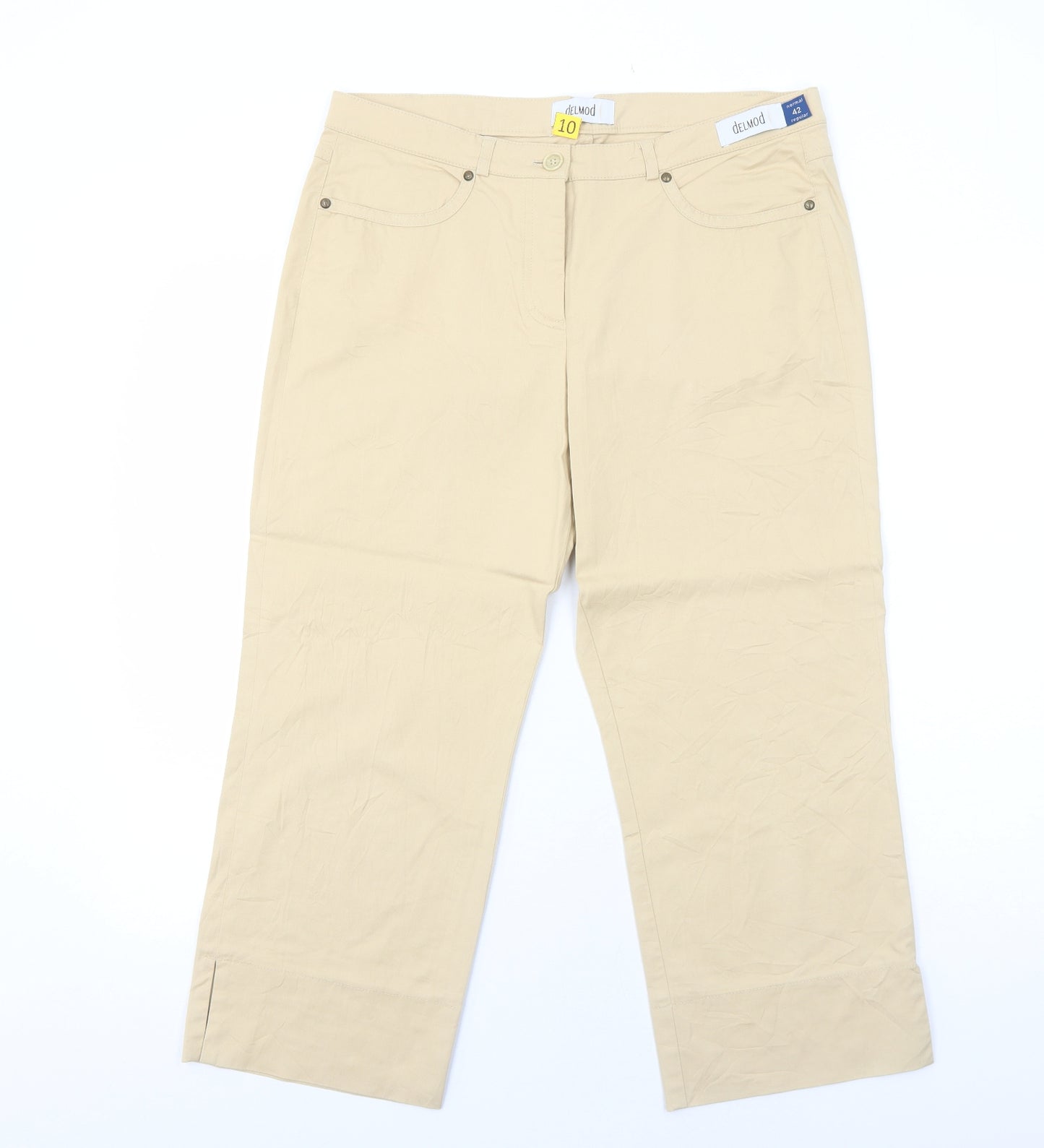 DELMOD Womens Beige Cotton Trousers Size 16 Regular Zip