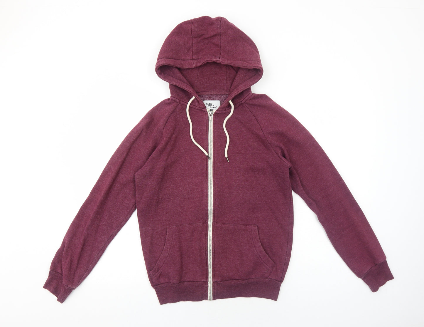 Cedar Wood State Mens Purple Cotton Full Zip Hoodie Size XS