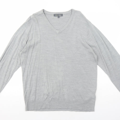 Marks and Spencer Mens Grey V-Neck Acrylic Pullover Jumper Size L Long Sleeve