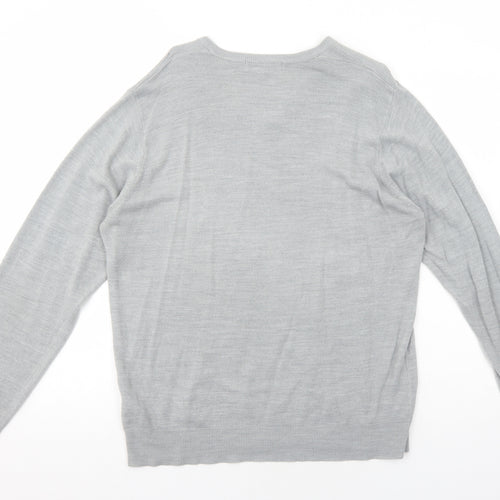 Marks and Spencer Mens Grey V-Neck Acrylic Pullover Jumper Size L Long Sleeve