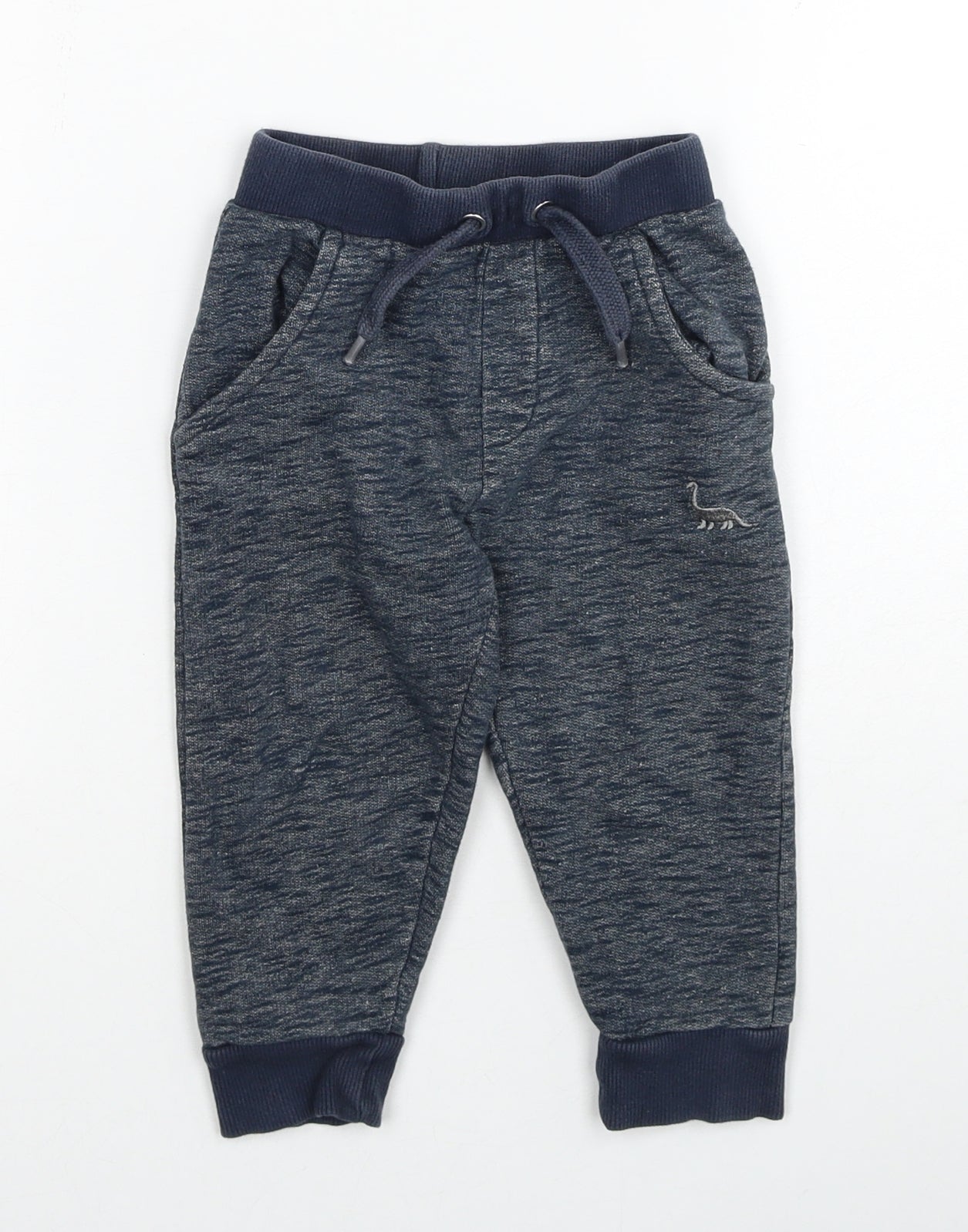 Urban Rascles Boys Blue Geometric Cotton Jogger Trousers Size 18-24 Months Drawstring - Dinosaur