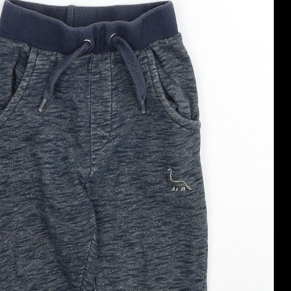Urban Rascles Boys Blue Geometric Cotton Jogger Trousers Size 18-24 Months Drawstring - Dinosaur