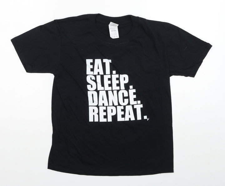 Gildan Girls Black Cotton Basic T-Shirt Size L Round Neck Pullover - Eat. Sleep. Dance. Repeat.