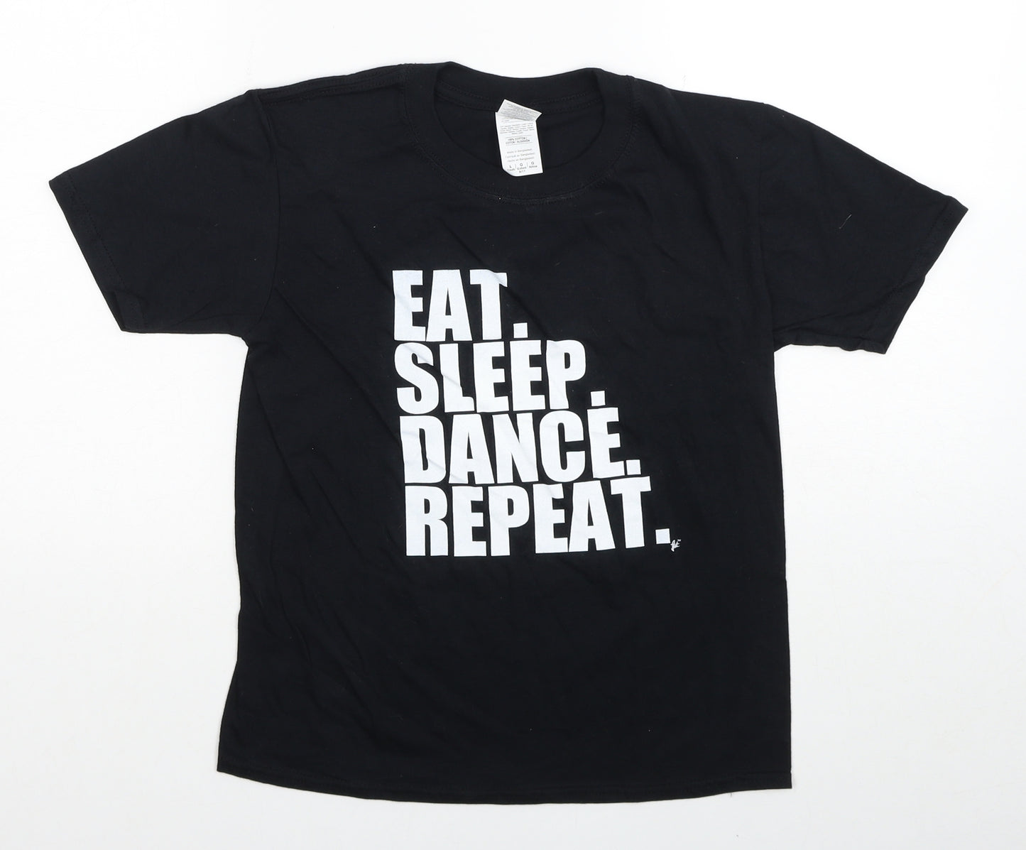 Gildan Girls Black Cotton Basic T-Shirt Size L Round Neck Pullover - Eat. Sleep. Dance. Repeat.