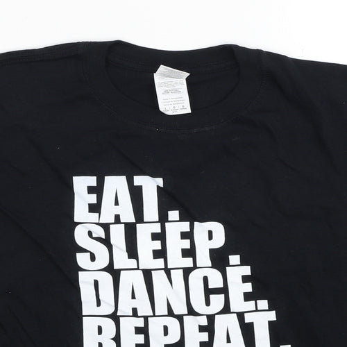 Gildan Girls Black Cotton Basic T-Shirt Size L Round Neck Pullover - Eat. Sleep. Dance. Repeat.