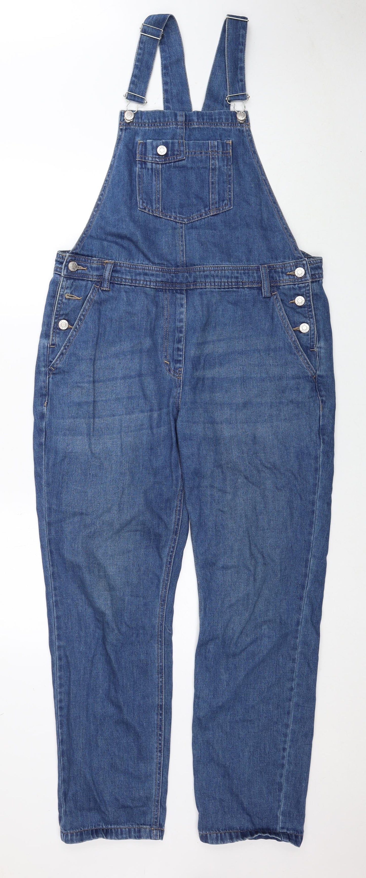 NEXT Womens Blue Cotton Dungaree One-Piece Size 12 Button