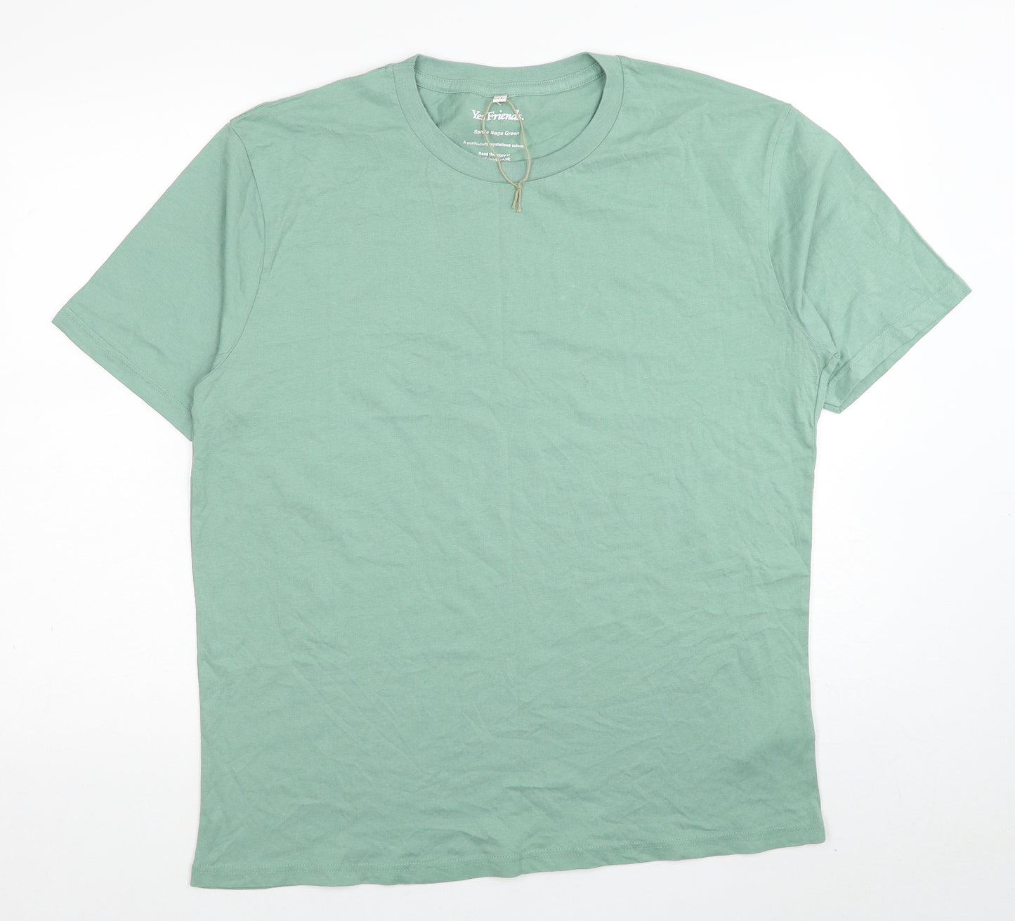 Yes Friends. Mens Green Cotton T-Shirt Size XL Round Neck
