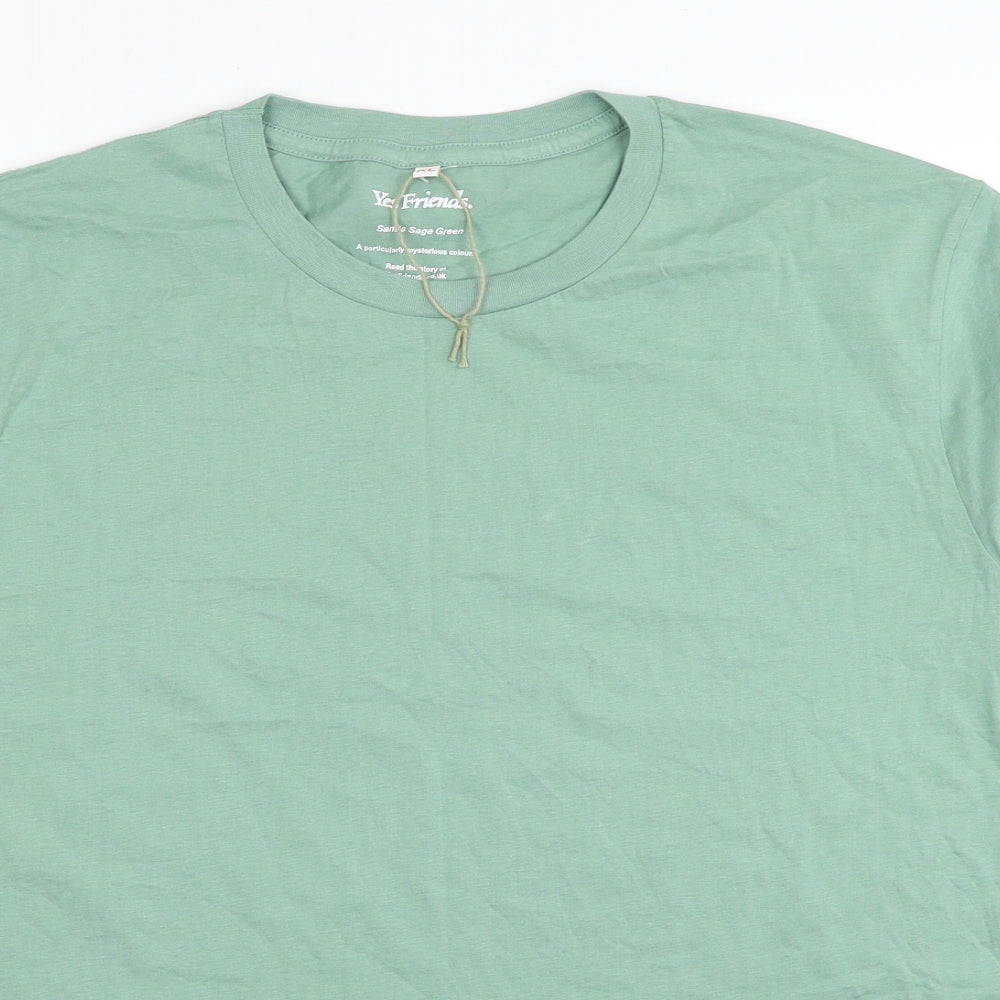 Yes Friends. Mens Green Cotton T-Shirt Size XL Round Neck