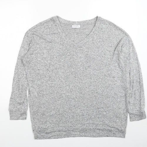 Papaya Womens Grey V-Neck Viscose Pullover Jumper Size 14