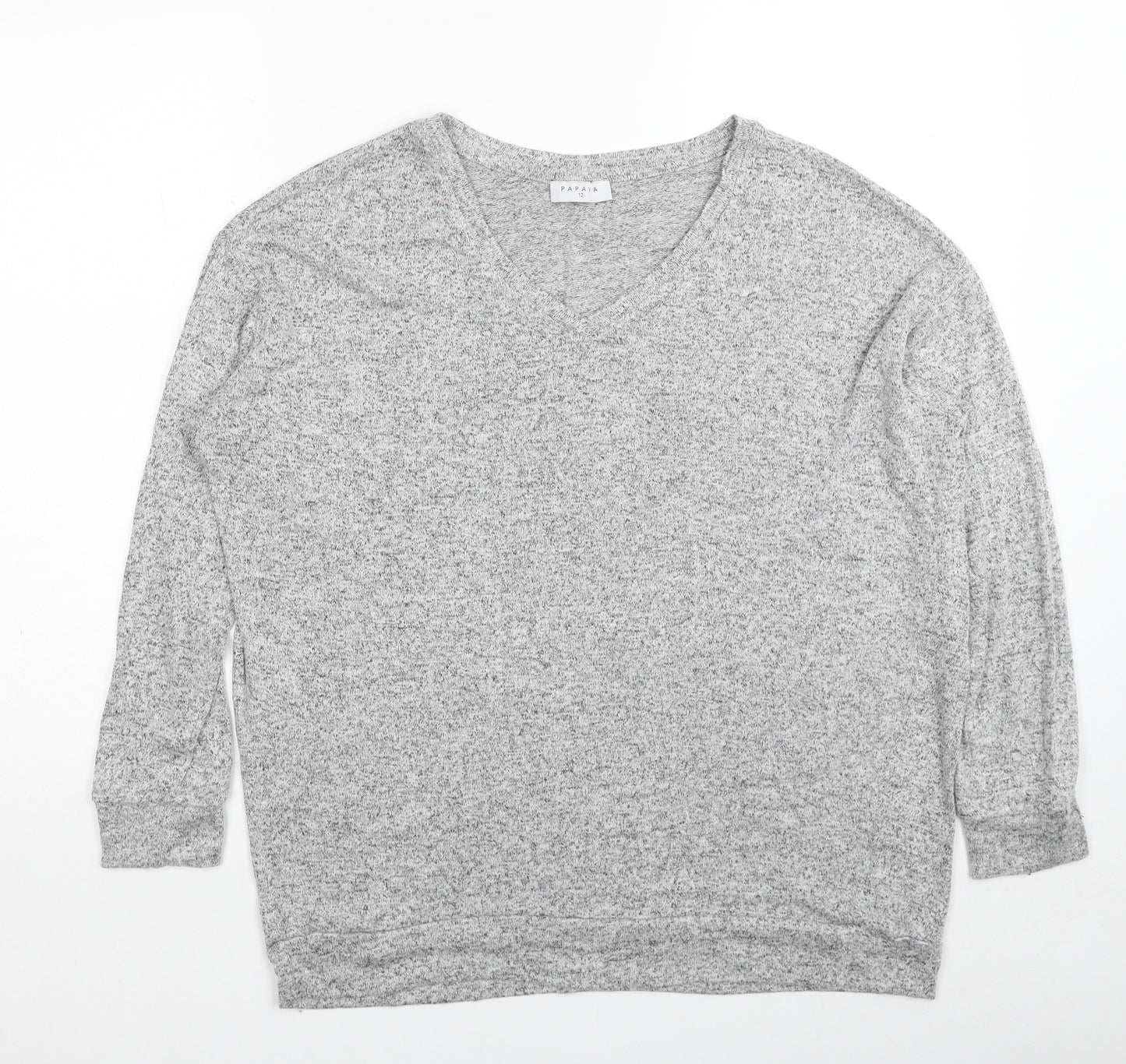 Papaya Womens Grey V-Neck Viscose Pullover Jumper Size 14