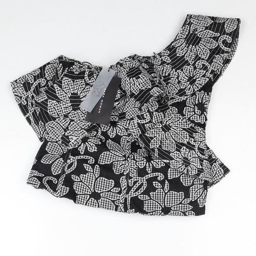 Zara Womens Beige Floral Polyester Basic Blouse Size S One Shoulder